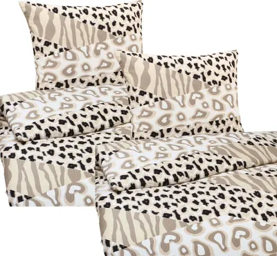 A stack of bedding with a leopard and zebra print pattern.