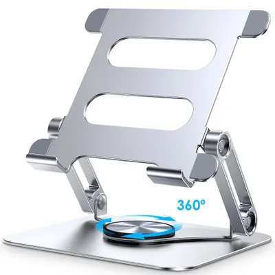 Produktbild von iPad Ständer, Tablet Ständer für Schreibtisch mit 360° drehbarer Basis, faltbarer Monitorständer aus Aluminium, kompatibel mit Tablets wie iPad Pro