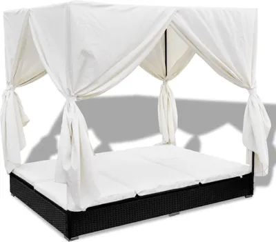 Immagine prodotto di Lettino da esterno con tenda in poly rattan nero