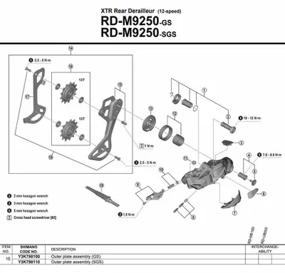 Produktbild von Shimano Sgs Type Rd-m9250 Y3k798110 äußere Käfigplatte Silber  Silber One Size