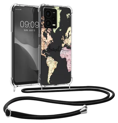 Produktbild von kwmobile Necklace Case kompatibel mit Xiaomi Redmi Note 12 Pro 5G Hülle - Silikon Cover mit Handykette - Schwarz Mehrfarbig Transparent Travel