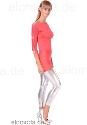 Produktbild von Damen Tunika Oberteil Shirt T-shirt Sweatshirt 3/4 Ärmel Pailetten Glitzer Strass Spitze; Koralle/S/M 36/38