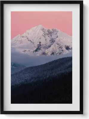 Produktbild von Wald und schneebedeckter Gipfel– Wandbild mit Rahmen – Gerahmtes Bild  – Wanddekoration – 50x70 cm –  Schwarz Rahmen