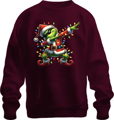 Produktbild von Grinch Dabbing Weihnachten Santa Lichterkette Lustig Geschenk Uni Sweatshirt Pullover, Burgundy, XXL