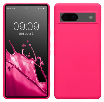 Produktbild von kwmobile Hülle kompatibel mit Google Pixel 7a Hülle - gummierte TPU Silikon Handyhülle - Schutzhülle für kabelloses Laden - Case in Neon Pink