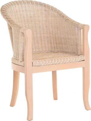 Produktbild von KRINES HOME Rattan-Sessel mit Holzbeinen, Sessel aus echtem Rattan - Rattanstuhl Club (Vintage Weiss)