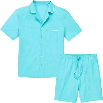 Produktbild von Up2Fashion Herren Shorty Pyjama Schlafanzug Oberteil + Schlafhose  Hellblau 2XL