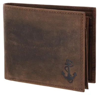 Produktbild von oxmox Leder Geldbörse Leather RFID Protect Querscheinbörse Freedom Anchor Embossed Vintage Dark Brown dunkelbraun