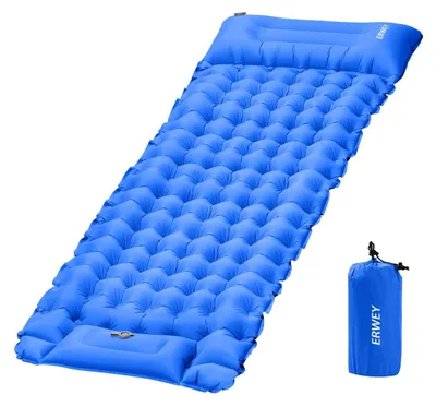 Productafbeelding van Opblaasbare campingmatras Luchtmatras - 200 x 70 cm - Voetpomp - Blauw