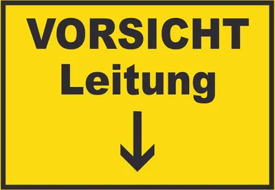 Produktbild von Vorsicht Leitung mit Richtungspfeil unten Schild A5 (148x210mm)