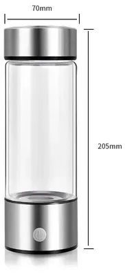 Image de Bouteille d'eau enrichie en hydrogène - Générateur d'hydrogène électrique - Ioniseur d'eau - 420 ml - Fonctionne sur batterie - Verre borosilicaté - Argent