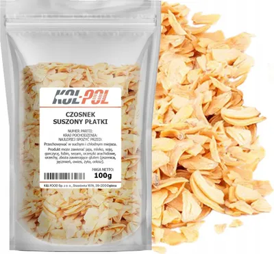 Zdjęcie produktu dla CZOSNEK SUSZONY PŁATKI 100g Naturalny w płatkach aromatyczny Kol-Pol
