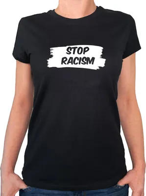 Produktbild von Huuraa Damen T-Shirt Stop Racism S Black Bio Baumwolle Fairtrade Damenshirt Geschenkidee