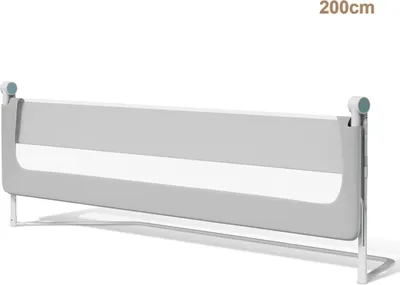 Image de Clanmacy 200cm barrière de lit pliable, 180 degrés de rotation barrière de lit pour les jeunes enfants, réglable en hauteur, filet aéré, pour lit d'enfant, gris