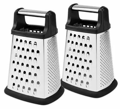 Produktbild von Käsereibe Edelstahl, 2 Stück, 4-seitige Vierkantreibe, Gemüsereibe & Gemüsehobel, ergonomischer Griff, rutschfester Stand, spülmaschinengeeignet