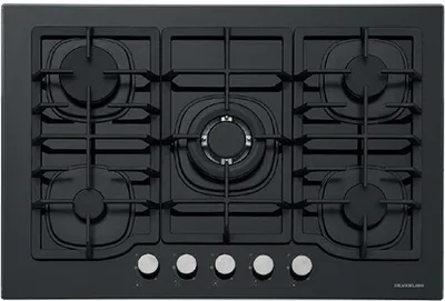Image de Silverline CS5405B01 Table de cuisson à gaz encastrable de 75 cm, noir, 5 brûleurs