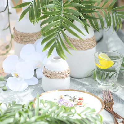 Produktbild von Blumenvase Keramik Weiß Seegras Tischvase 2 Stück 10,5cm Deko