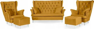 Produktbild von Family Meble Set aus Sofa + 2 Sessel + 2 Hocker Gaja 2-Sitzer Sofa Couch Freistehendes Lounge Sofa Bequem zum Entspannen Wohnzimmer Büro (Royal 10)