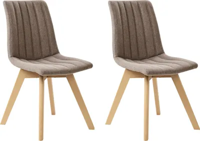 Produktbild von BELIANI Esszimmerstuhl 2er Set Braun Stoffbezug Gesteppt Vertikale Steppung Helle Holzbeine Ohne Armlehnen Retro-Design Wohnzimmer Küche Wohnküche