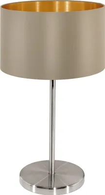 Produktbild von EGLO Tischlampe Maserlo, Textil Tischleuchte, Nachttischlampe aus Stahl und Stoff, Farbe: Nickel matt, taupe, gold, Fassung: E27, inkl. Schalter