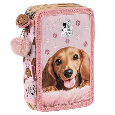 Produktbild von Süßer Hund Dackel Federtasche gefüllt 2 Fach Federmäppchen Stifte Etui Federmappe