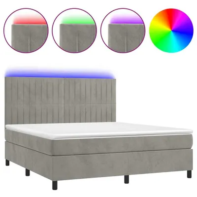 Produktbild von Boxspringbett mit Matratze & LED Hellgrau 160x200 cm Samt