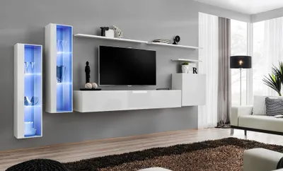Produktbild von Weiß Komplett Wohnwand TV-Ständer Design Wohnzimmer Luxus Schrank Wandschrank