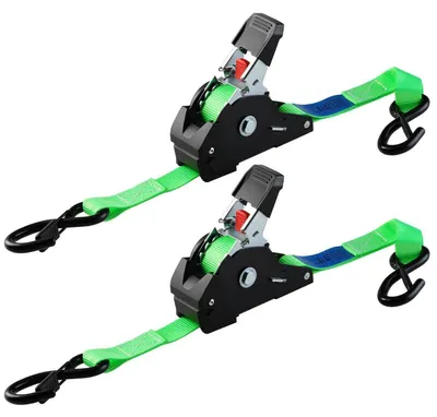 Obrázok produktu pre Automatické fixačné popruhy, 2 kusy, dĺžka 3 m, šírka 25 mm, s S-hákom, nosnosť 748 kg, zelená farba