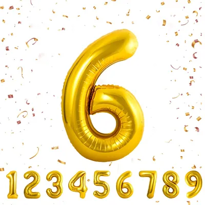 Goldene Folienballon-Ziffer 6, 101 cm, für Geburtstag