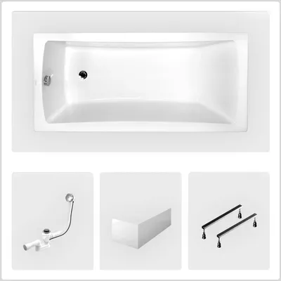 Produktbild von Rechteckige Badewanne - 150 x 70 cm - mit weißer Frontschürze - Füße - Chromablauf - OPTIMA