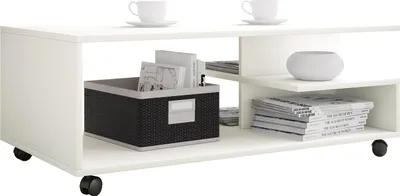 Zdjęcie produktu dla Drewniany stolik kawowy | Sofatic z praktycznymi rolkami | Stół do salonu z rolką | H. 40 x W. 100 x D. 50 cm | Stolik kawowy Stango XL