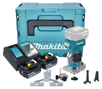 Immagine prodotto di Fresatrice per bordi a batteria Makita DRT 52 RTJ 18 V 6 mm senza spazzole + 2x batteria 5,0 Ah + caricabatterie + Makpac