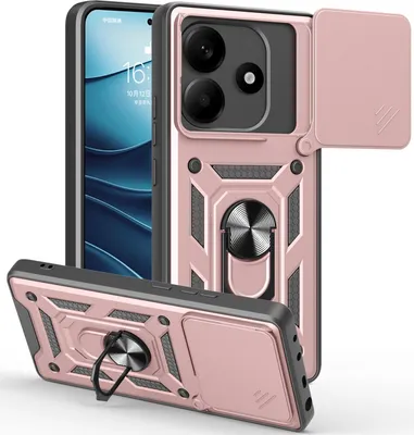 Image de Etui pour Xiaomi Redmi Note 14 5G, étui en silicone avec anneau de protection de l'appareil photo, rose