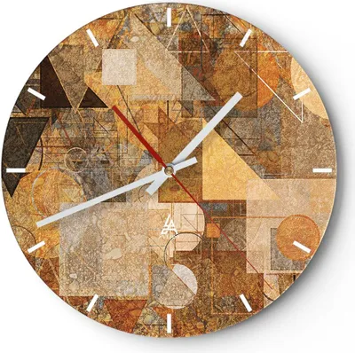 Produktbild von Wanduhr - Rund - Glasuhr - Abstraktion Figuren Geometrisch - 40x40cm - Schleichendes Uhrwerk - Lautlos - zum Aufhängen bereit - Dekoration Modern - Wanddekoration aus Glas - C3AR40x40-4387