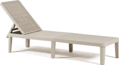 Image de Chaise longue en polypropylène renforcé de fibre de verre, chaise longue de jardin avec dossier réglable sur 4 positions, aspect rotin, pour le jardin, la terrasse et la piscine – Baia – Grège