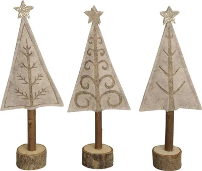 Produktbild von Weihnachtsbaum Filz auf Holzsockel natur 3fach sort. Weihnachtsdeko H23cm Deko