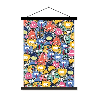 Produktbild von MuchoWow® Textilposter Design - Lustig - Abstrakt - Rot - Blau - Kinder 120x160 cm mit schwarzem Rahmen - Magnetischer