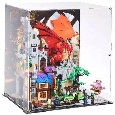 Image de Vitrine noire pour LEGO® 21348 Ideas – Dungeons & Dragons : L'histoire du dragon rouge, avec un panneau arrière imprimé