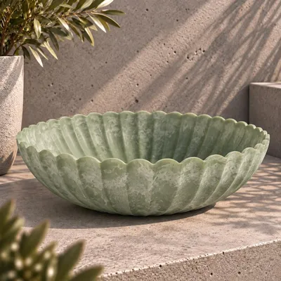 Immagine prodotto di Ciotola rotonda ondulata per piante da esterno verde marmorizzato 35 cm