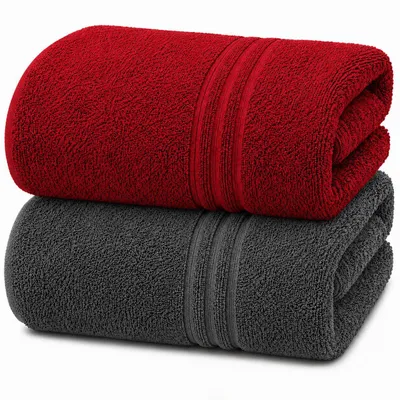 Produktbild von Komfortec 2er Saunatuch Set 80x200 cm aus 100% Baumwolle, XXL-Saunatücher, Sauna Handtuch, Weich, Groß, Frottee, Schnelltrocknend, Anthrazit Grau/Rot