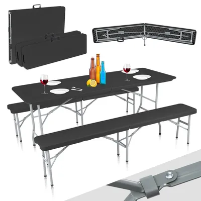 Immagine prodotto di Strattore tavolo da buffet in plastica set tenda da birra pieghevole con tavolo e 2 panche - in nero