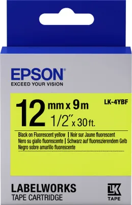Produktbild von Epson Etikettenkassette LK-4YBF - Fluoreszierend - schwarz auf gelb - 12mmx9m, Schwarz, Gelb, - LabelWorks LW-Z900FK - LabelWorks LW-Z710 - LabelWorks LW-Z700FK - LabelWorks LW-K400VP -..., 1 Stück(e), 25 mm, 80 mm, 70 mm