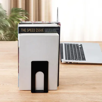 Produktbild von Bücherstützen schwarz, 6 Paar Metall-Bücherstützen für Regale, rutschfest, ideal für Büro und Zuhause