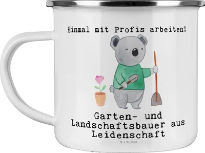 Produktbild von Mr. & Mrs. Panda Teetasse Garten- und Landschaftsbauer Leidenschaft - Weiß - Geschenk, Emaille Tasse, Haferl, Pott, Spruch, Gärtnerei, wanderbecher, Teebecher, Gartenbau
