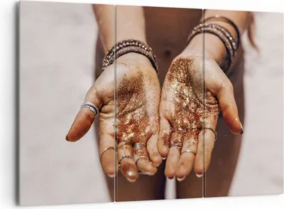 Produktbild von Bild auf Leinwand - Leinwandbild - 3 Teile - Hände Strand Gold - 165x110cm - Wand Bild - Wanddeko - Wandbilder - Leinwanddruck - Bilder - Wanddekoration - Leinwand bilder - Wandbild - CE165x110-5055