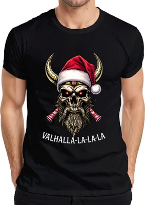 Immagine prodotto di Maglietta da uomo VALHALLA LA LA LA Viking Skull Santa Horned Beard Metal, nero, XXL