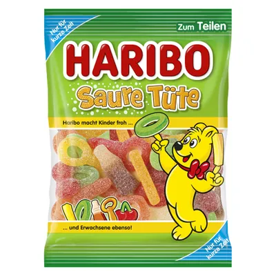 Produktbild von Haribo saure Tüte super sauren bunte Fruchtgummi Figuren 175g