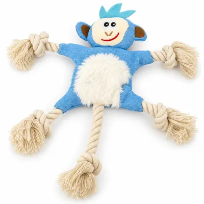 Immagine prodotto di Giocattolo Sonoro Scimmia per Cani con Corda in Cotone, Blu, 34x32cm