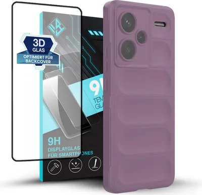 Produktbild von Handy Hülle für Xiaomi Redmi Note 13 Pro+ 5G mit 9H Displayglas Displayschutz Plus Grip Case Cover Schutzhülle Softgrip Farbe: Violett