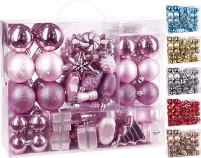 Immagine prodotto di BRUBAKER Set di 77 pezzi di decorazioni natalizie per l'albero di Natale rosa/argento